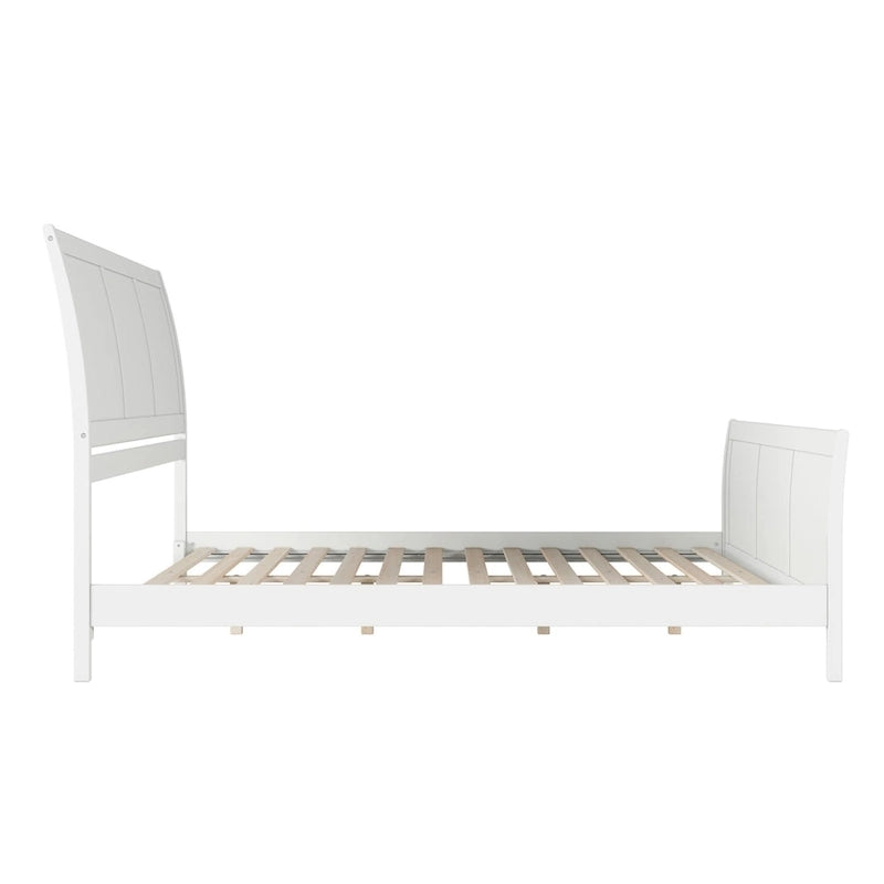 Letto a slitta a piattaforma bassa con pediera Bianco / Noce – Matrimoniale francese / Matrimoniale / King, 1 posto