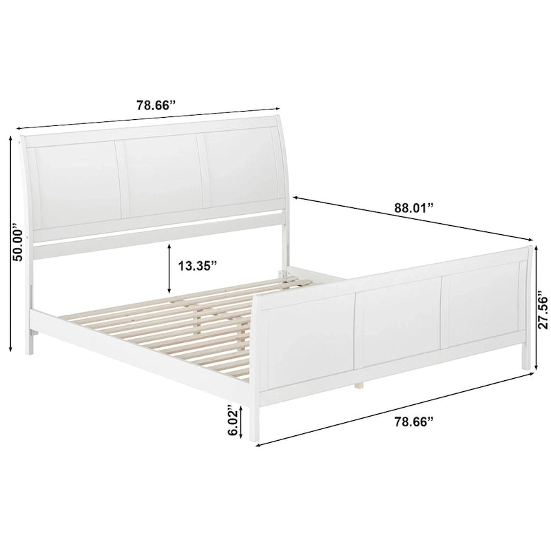 Letto a slitta a piattaforma bassa con pediera Bianco / Noce – Matrimoniale francese / Matrimoniale / King, 1 posto