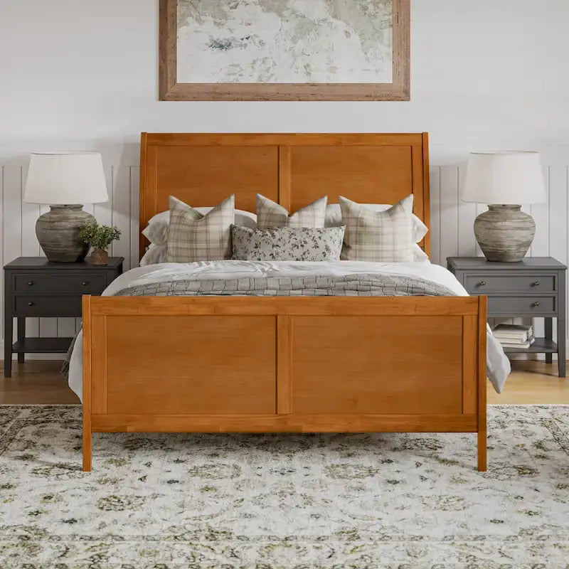 Letto a slitta a piattaforma bassa con pediera Bianco / Noce – Matrimoniale francese / Matrimoniale / King, 1 posto