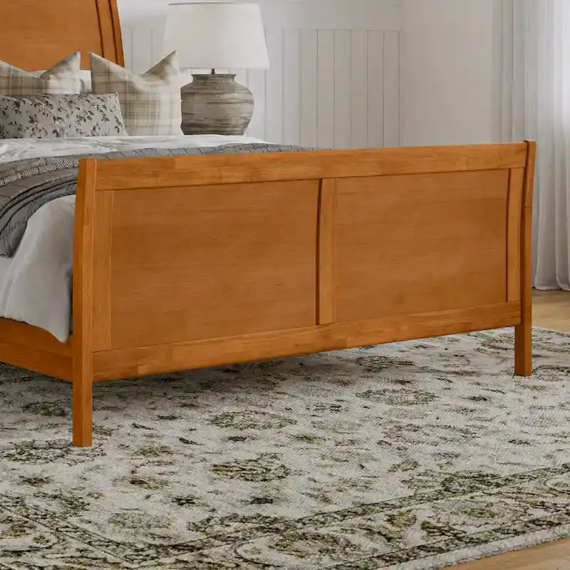 Letto a slitta a piattaforma bassa con pediera Bianco / Noce – Matrimoniale francese / Matrimoniale / King, 1 posto