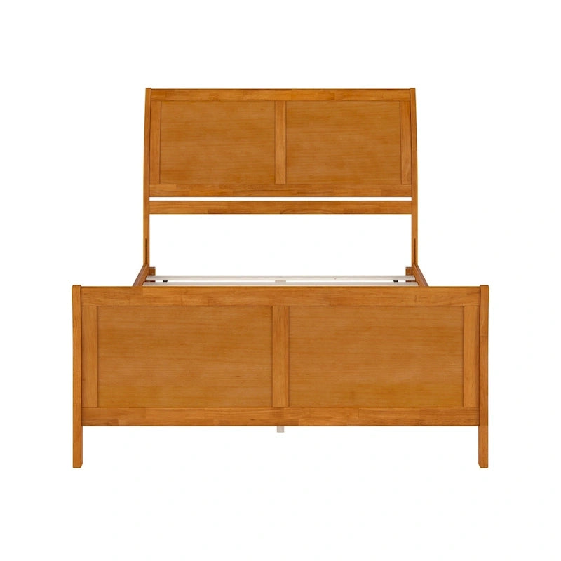 Letto a slitta a piattaforma bassa con pediera Bianco / Noce – Matrimoniale francese / Matrimoniale / King, 1 posto