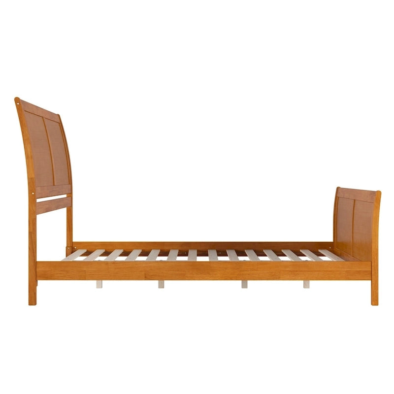 Letto a slitta a piattaforma bassa con pediera Bianco / Noce – Matrimoniale francese / Matrimoniale / King, 1 posto