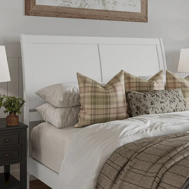 Letto a slitta a piattaforma bassa con pediera Bianco / Noce – Matrimoniale francese / Matrimoniale / King, 1 posto