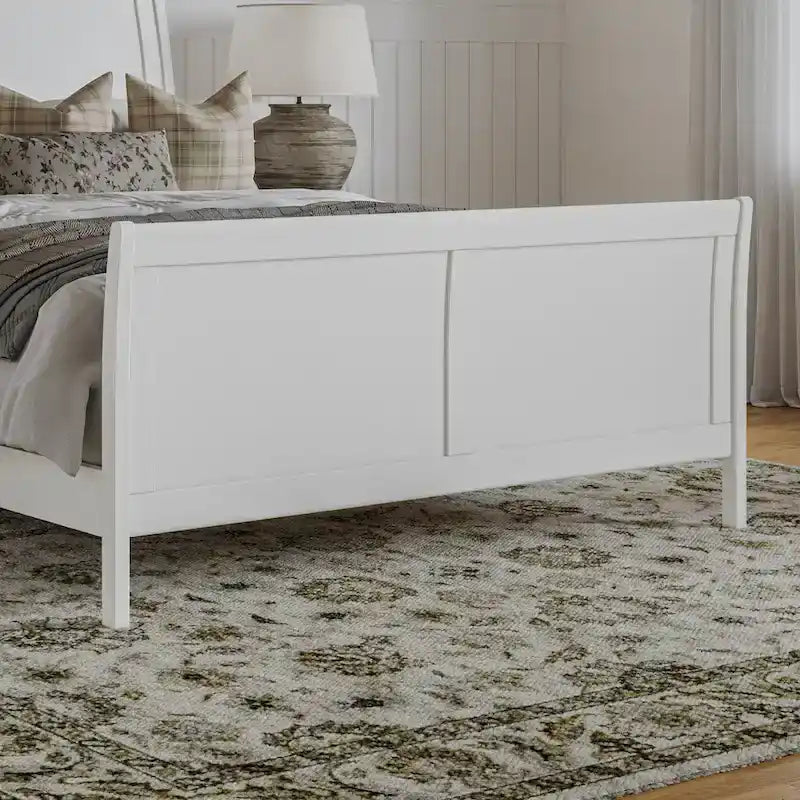 Letto a slitta a piattaforma bassa con pediera Bianco / Noce – Matrimoniale francese / Matrimoniale / King, 1 posto
