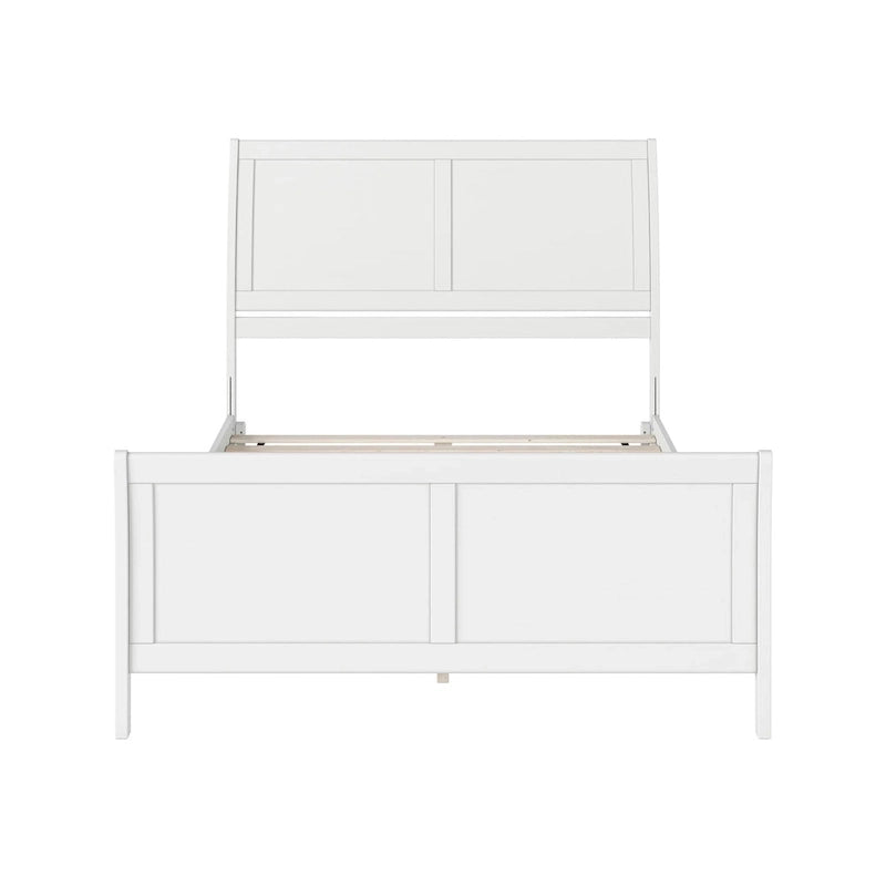 Letto a slitta a piattaforma bassa con pediera Bianco / Noce – Matrimoniale francese / Matrimoniale / King, 1 posto
