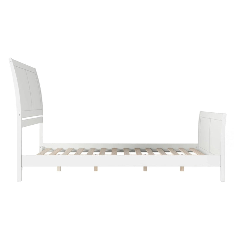 Letto a slitta a piattaforma bassa con pediera Bianco / Noce – Matrimoniale francese / Matrimoniale / King, 1 posto