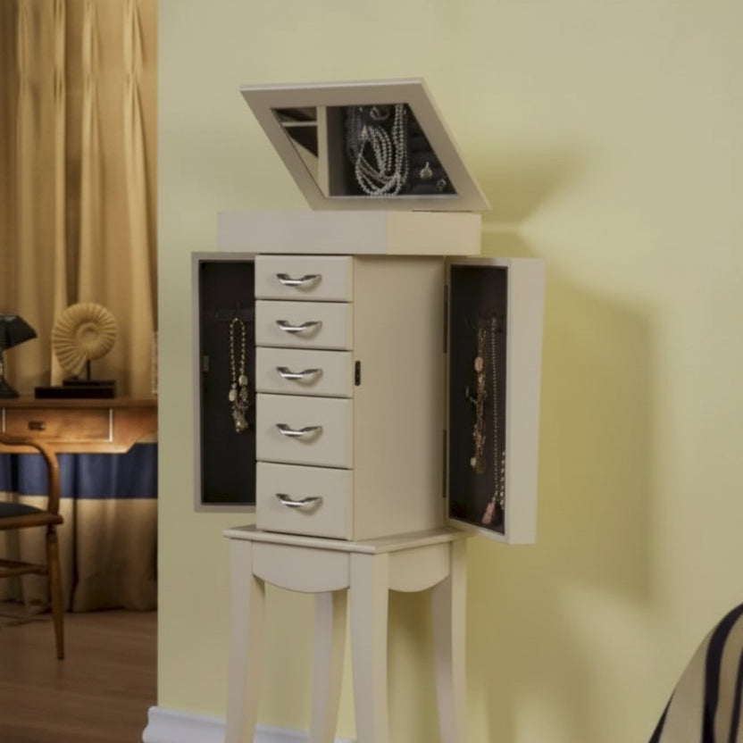 Paris Anitque White Jewelry Armoire Cabinet Organizer