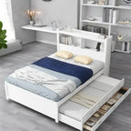 Letto a piattaforma completo grigio/bianco con letto estraibile, cassetti e porte USB – Posti letto per 2