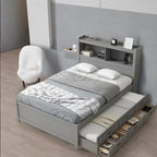Letto a piattaforma completo grigio/bianco con letto estraibile, cassetti e porte USB – Posti letto per 2