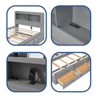 Letto a piattaforma completo grigio/bianco con letto estraibile, cassetti e porte USB – Posti letto per 2