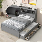 Letto a piattaforma completo grigio/bianco con letto estraibile, cassetti e porte USB – Posti letto per 2