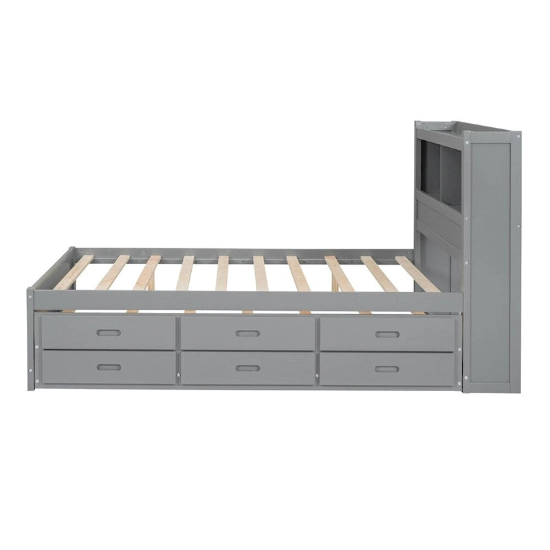 Letto a piattaforma completo grigio/bianco con letto estraibile, cassetti e porte USB – Posti letto per 2