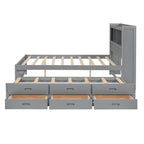 Letto a piattaforma completo grigio/bianco con letto estraibile, cassetti e porte USB – Posti letto per 2