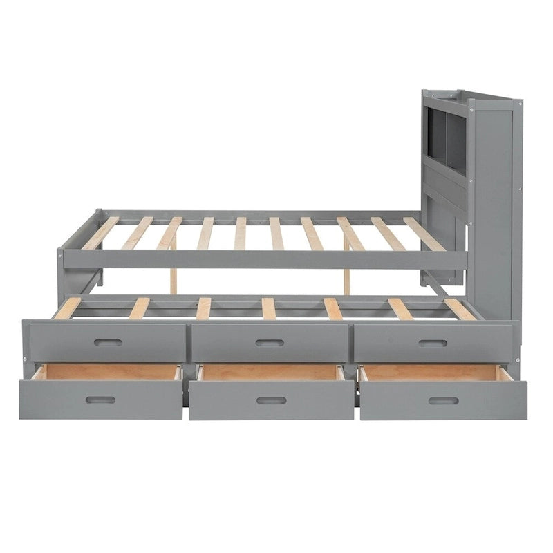 Letto a piattaforma completo grigio/bianco con letto estraibile, cassetti e porte USB – Posti letto per 2
