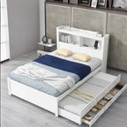 Letto a piattaforma completo grigio/bianco con letto estraibile, cassetti e porte USB – Posti letto per 2