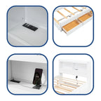Letto a piattaforma completo grigio/bianco con letto estraibile, cassetti e porte USB – Posti letto per 2