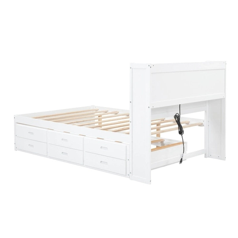Letto a piattaforma completo grigio/bianco con letto estraibile, cassetti e porte USB – Posti letto per 2