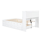 Letto a piattaforma completo grigio/bianco con letto estraibile, cassetti e porte USB – Posti letto per 2