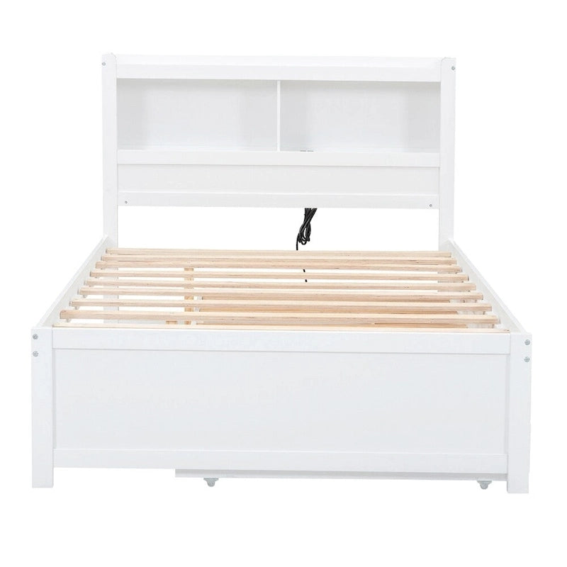 Letto a piattaforma completo grigio/bianco con letto estraibile, cassetti e porte USB – Posti letto per 2