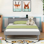 Struttura letto a piattaforma doppia (single) in noce / laccato bianco / grigio con porta USB, per 1 persona