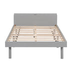 Struttura letto a piattaforma doppia (single) in noce / laccato bianco / grigio con porta USB, per 1 persona