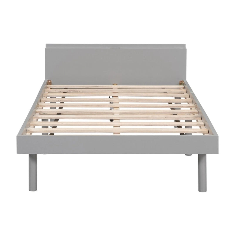 Struttura letto a piattaforma doppia (single) in noce / laccato bianco / grigio con porta USB, per 1 persona