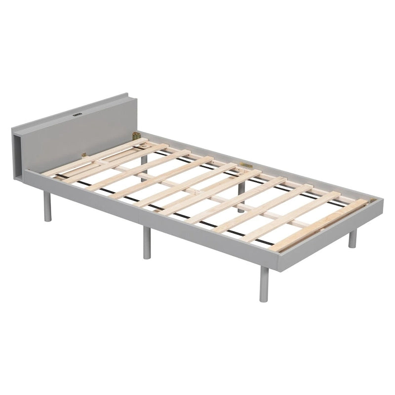 Struttura letto a piattaforma doppia (single) in noce / laccato bianco / grigio con porta USB, per 1 persona