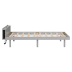 Struttura letto a piattaforma doppia (single) in noce / laccato bianco / grigio con porta USB, per 1 persona