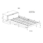 Struttura letto a piattaforma doppia (single) in noce / laccato bianco / grigio con porta USB, per 1 persona