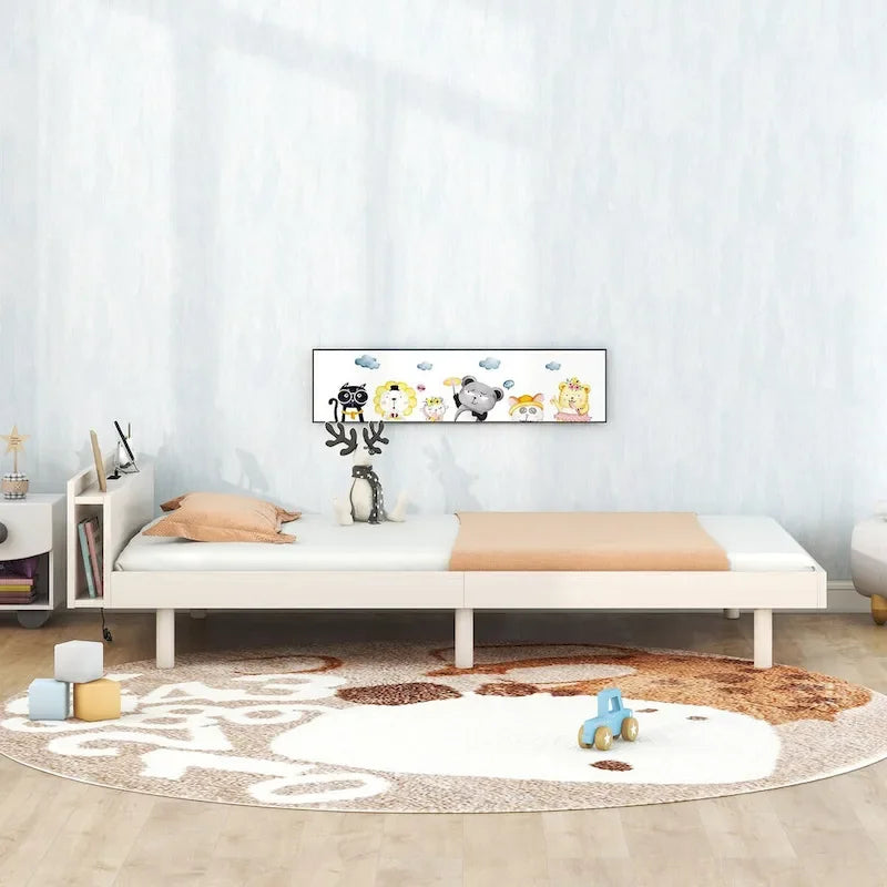 Struttura letto a piattaforma doppia (single) in noce / laccato bianco / grigio con porta USB, per 1 persona