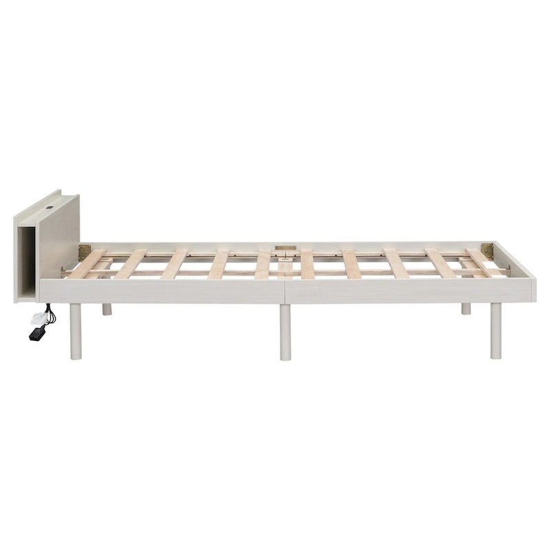 Struttura letto a piattaforma doppia (single) in noce / laccato bianco / grigio con porta USB, per 1 persona