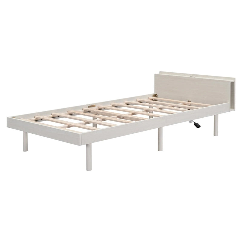 Struttura letto a piattaforma doppia (single) in noce / laccato bianco / grigio con porta USB, per 1 persona