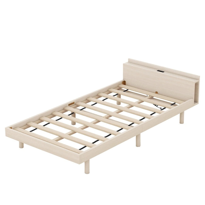 Struttura letto a piattaforma doppia (single) in noce / laccato bianco / grigio con porta USB, per 1 persona