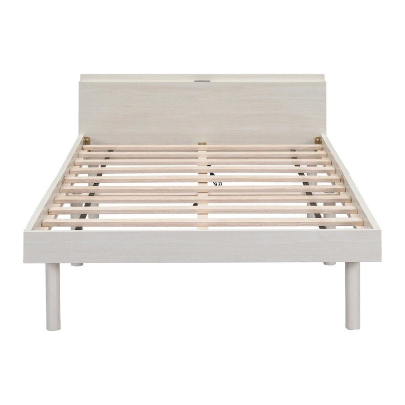 Struttura letto a piattaforma doppia (single) in noce / laccato bianco / grigio con porta USB, per 1 persona