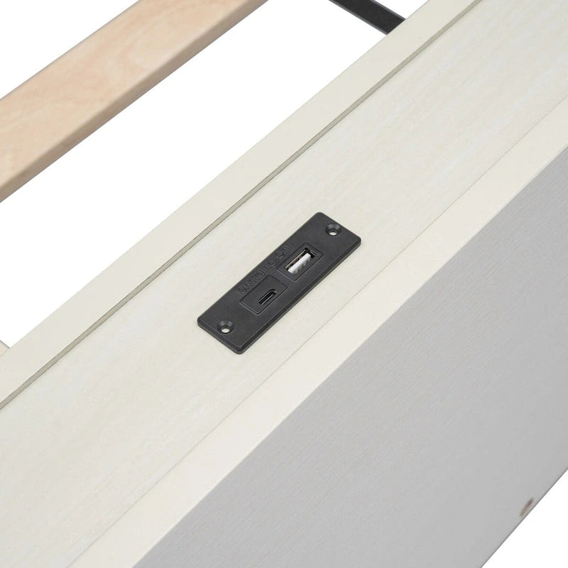 Struttura letto a piattaforma doppia (single) in noce / laccato bianco / grigio con porta USB, per 1 persona