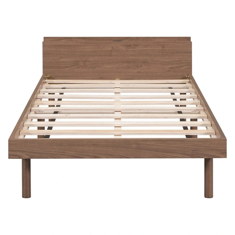 Struttura letto a piattaforma doppia (single) in noce / laccato bianco / grigio con porta USB, per 1 persona