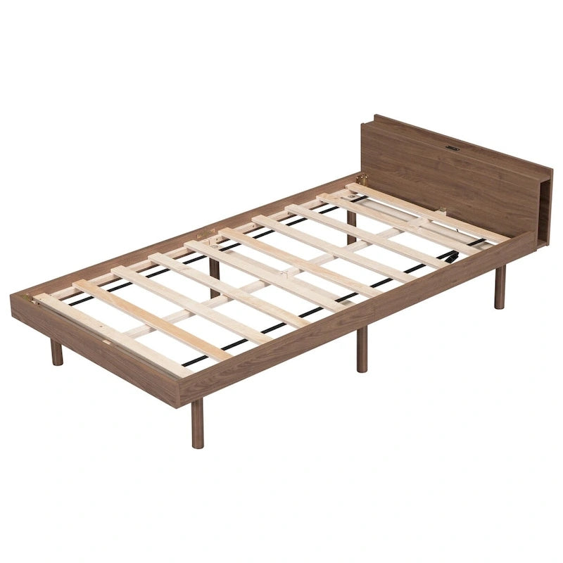 Struttura letto a piattaforma doppia (single) in noce / laccato bianco / grigio con porta USB, per 1 persona