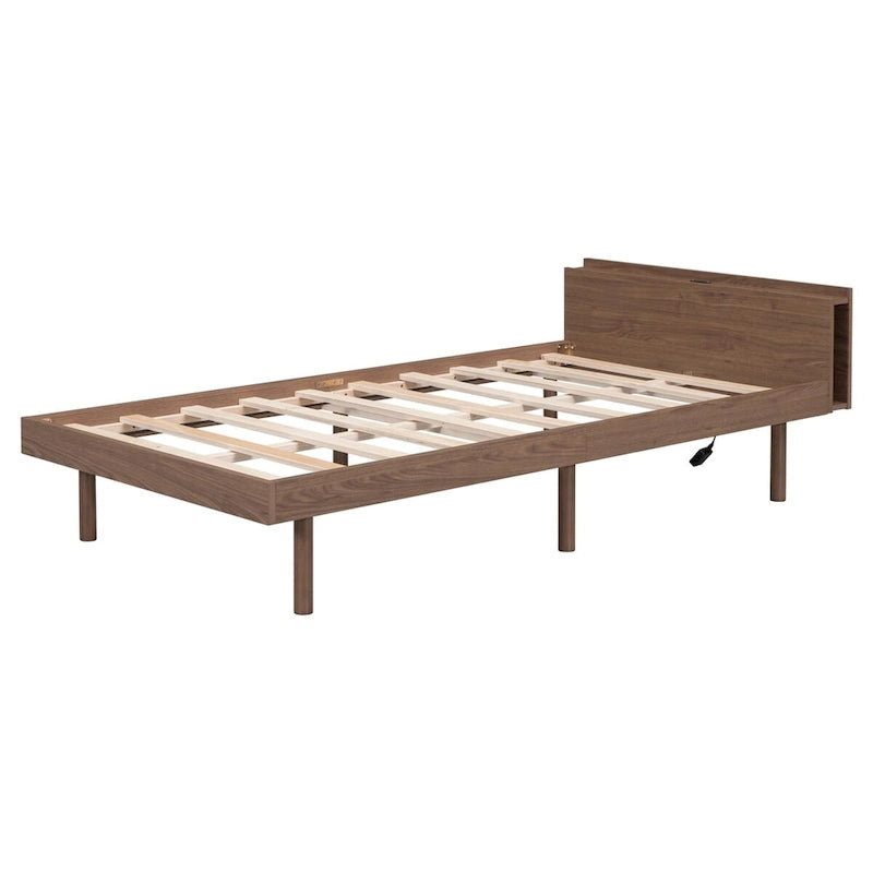 Struttura letto a piattaforma doppia (single) in noce / laccato bianco / grigio con porta USB, per 1 persona
