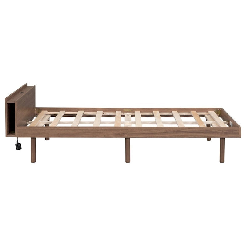 Struttura letto a piattaforma doppia (single) in noce / laccato bianco / grigio con porta USB, per 1 persona