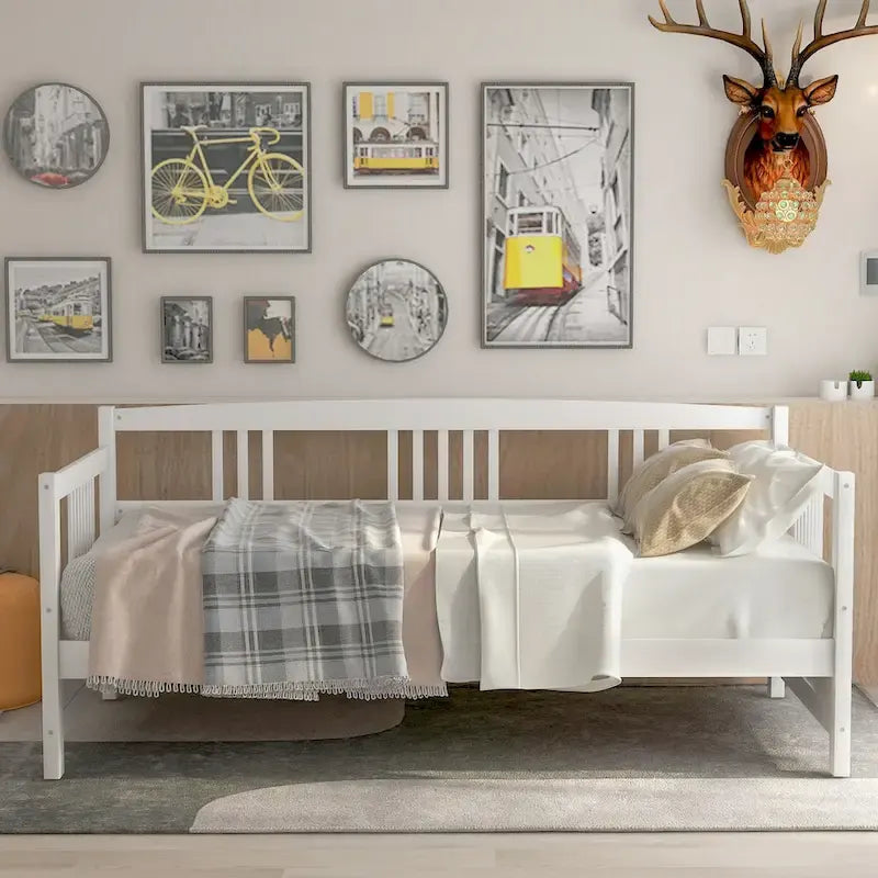 Divano letto in legno massiccio bianco/espresso, singolo/matrimoniale, 1 posto a sedere