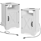 Comodino Barn Door con Stazione di Ricarica, Set da 2 – Bianco/Espresso, Mandorla, Grigio Carbone, Bianco, Nero