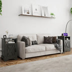 Comodino Barn Door con Stazione di Ricarica, Set da 2 – Bianco/Espresso, Mandorla, Grigio Carbone, Bianco, Nero