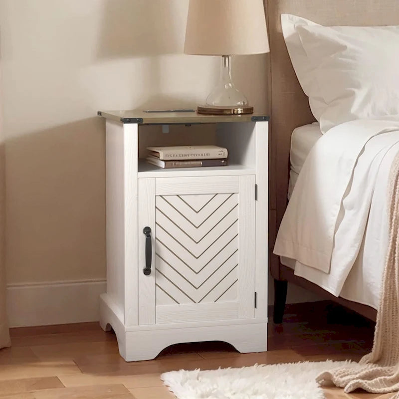 Comodino Barn Door con Stazione di Ricarica, Set da 2 – Bianco/Espresso, Mandorla, Grigio Carbone, Bianco, Nero