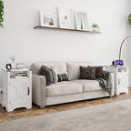 Comodino Barn Door con Stazione di Ricarica, Set da 2 – Bianco/Espresso, Mandorla, Grigio Carbone, Bianco, Nero