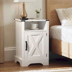 Comodino Barn Door con Stazione di Ricarica, Set da 2 – Bianco/Espresso, Mandorla, Grigio Carbone, Bianco, Nero
