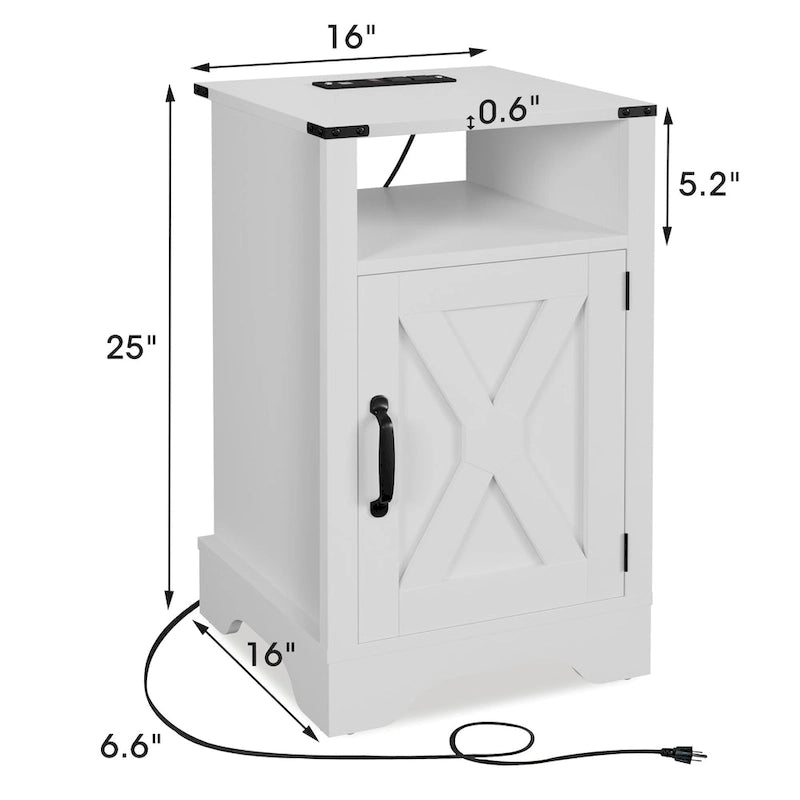 Comodino Barn Door con Stazione di Ricarica, Set da 2 – Bianco/Espresso, Mandorla, Grigio Carbone, Bianco, Nero