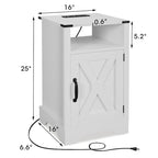 Comodino Barn Door con Stazione di Ricarica, Set da 2 – Bianco/Espresso, Mandorla, Grigio Carbone, Bianco, Nero