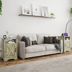 Comodino Barn Door con Stazione di Ricarica, Set da 2 – Bianco/Espresso, Mandorla, Grigio Carbone, Bianco, Nero