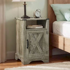 Comodino Barn Door con Stazione di Ricarica, Set da 2 – Bianco/Espresso, Mandorla, Grigio Carbone, Bianco, Nero