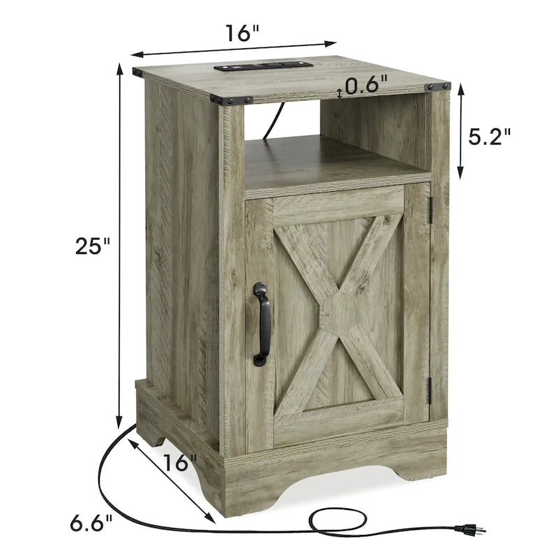 Comodino Barn Door con Stazione di Ricarica, Set da 2 – Bianco/Espresso, Mandorla, Grigio Carbone, Bianco, Nero